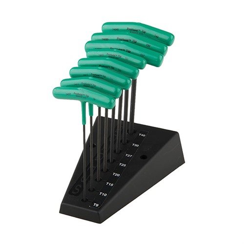 Il set di 8 pezzi PROHOLD STAR TIP T-HANDLES di BONDHUS si adatta a tutte le viti Star e TORX, con una connessione manico/lama saldata e un pulsante non magnetico.