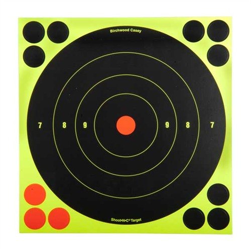 I bersagli SHOOT-N-C® 8" Bullseye evidenziano i colpi con un brillante alone fluorescente, sono autoadesivi e facili da usare, senza bisogno di cannocchiali.