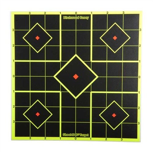 I bersagli SHOOT-N-C® da 8" evidenziano i colpi con un alone fluorescente, sono autoadesivi e non richiedono strumenti di ingrandimento per la visibilità.
