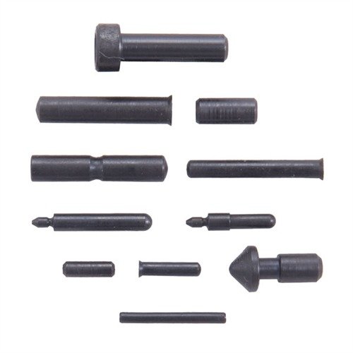 Set completo di undici pin in acciaio temprato per ristrutturare o costruire un 1911, garantendo resistenza all'usura e lunga durata.