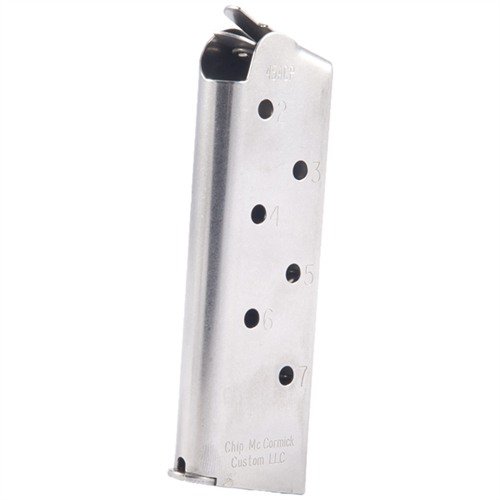 Il caricatore Chip McCormick 1911 Officer da 7 colpi in .45 ACP offre capacità extra, alimentazione affidabile e costruzione in acciaio inox per prestazioni superiori.