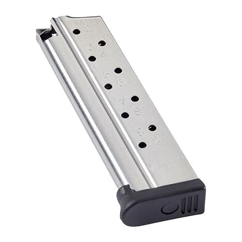 Il caricatore 1911 Range Pro da 10 colpi in acciaio inox offre durata, facilità di caricamento e una vita della molla migliorata, ideale per uso quotidiano e competizioni.