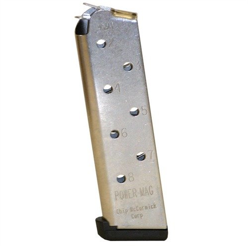 Caricatore Chip McCormick in acciaio inox .45 ACP da 8 colpi, progettato per prestazioni senza difetti, alimentazione affidabile e durata eccezionale.