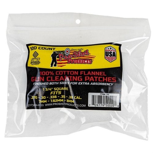 .270-.38 CAL. 100CT. PATCHES offrono una pulizia efficace delle canne, garantendo prestazioni ottimali per la tua arma. Ideali per un uso frequente e professionale.