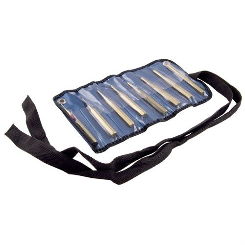 Set di 8 ROLL PIN PUNCHES in ottone, progettati per adattarsi perfettamente ai pin senza danneggiare la superficie, ideali per lavori di precisione.