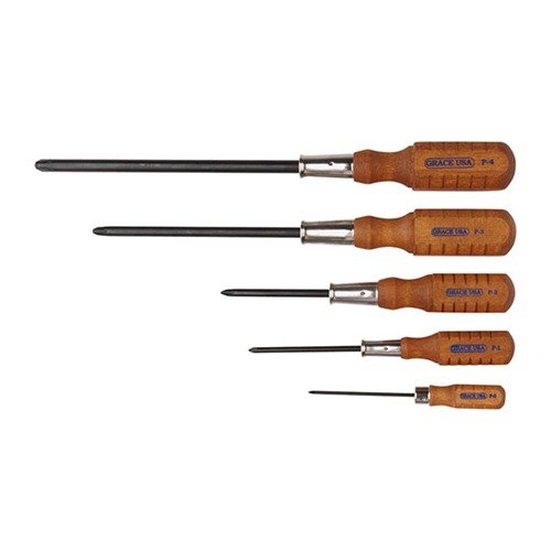 Il set di cacciaviti Phillips Grace USA offre punte in acciaio cromato-vanadio, manici in legno ergonomici e finitura nera per resistenza e precisione.