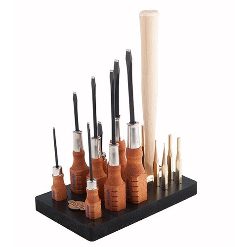Il set di strumenti completo Grace USA da 17 pezzi include cacciaviti, punte in ottone non danneggianti e un martello in ottone, tutto organizzato in un blocco di neoprene.