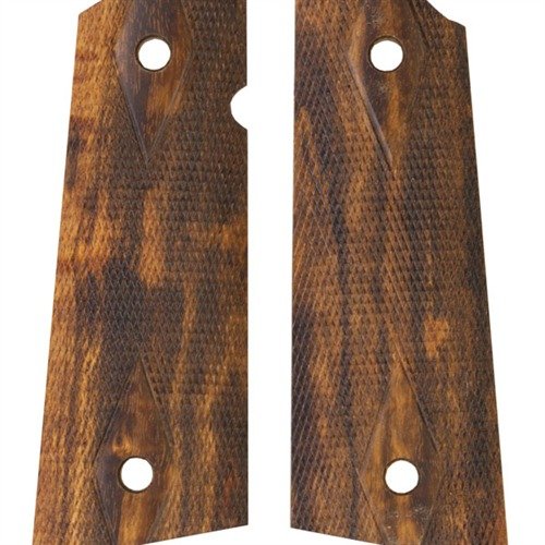 Le impugnature 1911 SQUARE BOTTOM di HOGUE offrono un design extra-lungo che elimina il gap con i mag wells, migliorando comfort e controllo del rinculo.