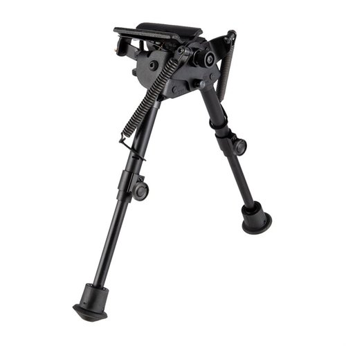 Il bipiede Harris BR 6-9" offre un meccanismo di autolivellamento, altezza regolabile e base S-Series per stabilità su terreni irregolari.
