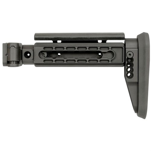 Il calcio pieghevole AK ALPHA Series offre una robusta costruzione in acciaio, regolazioni per il comfort e compatibilità con adattatori 1913 per un utilizzo versatile.
