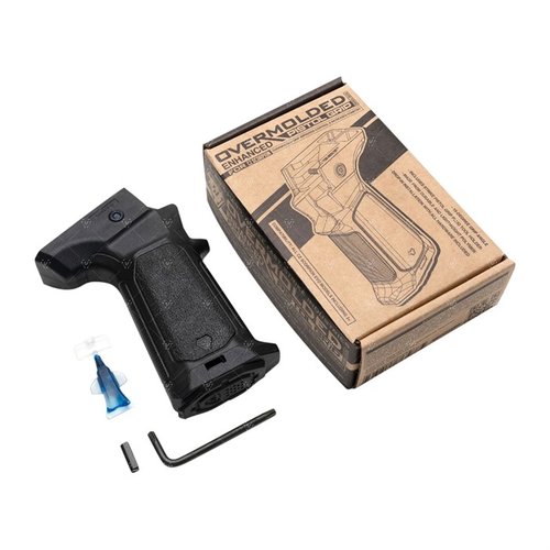 Il grip Strike Industries Overmolded per CZ Scorpion offre una superficie in gomma, angolo di 15 gradi, ergonomia migliorata e spazio per strumenti o batteria.