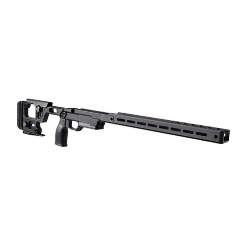 Il SOLUS Competition Chassis offre un'ergonomia superiore, modularità con attacchi M-LOK e Arca Swiss, e una regolazione personalizzabile per un'accuratezza senza pari.