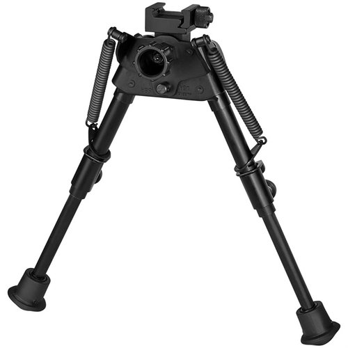 Il bipiede S-BRP Harris si estende da 6" a 9", si attacca direttamente a una Picatinny Rail, è ultraleggero e ideale per il tiro da banco.