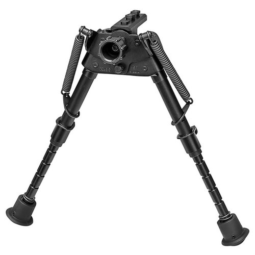 Il bipiede S-BRM-MLOK HARRIS si estende da 6" a 9", è ultraleggero (11.6 oz), ha gambe notate per un rapido dispiegamento e si attacca direttamente a un handguard M-Lok.