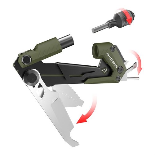 Il Gun Tool CORE è compatto e versatile, ideale per cambiare choke tubes, risolvere inceppamenti e regolare ottiche, facilmente trasportabile con funzione carabiner.