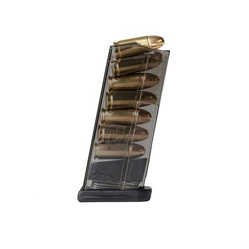 I caricatori ETS per Glock 43 offrono costruzione in polimero traslucido, capacità da 6 a 12 colpi, e facilità di smontaggio, garantendo affidabilità e visibilità.