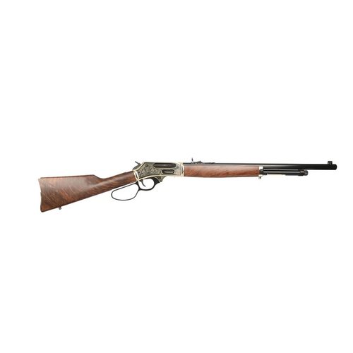 Fucile a leva HENRY .45-70 Wildlife Edition, leggero e potente, con finiture in acciaio blu, incisioni in oro e caricatore rimovibile per prestazioni superiori.