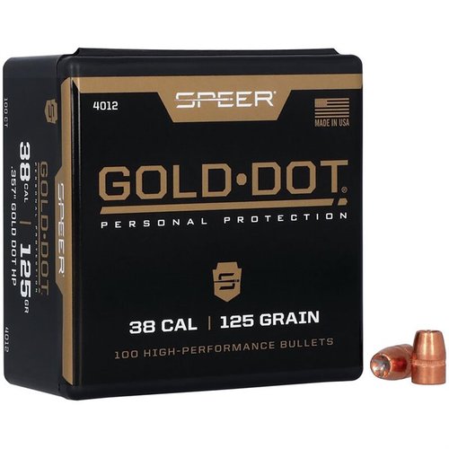 Le pallottole Gold Dot 38 Cal (.357") JHP offrono prestazioni affidabili, espansione uniforme e ritenzione del peso quasi totale per una difesa efficace.