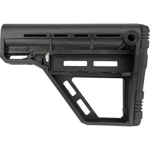 L'AMS Modular Stock offre una costruzione in polimero resistente, controlli a scomparsa, slot per accessori intercambiabili e opzioni di stoccaggio per adattarsi a ogni missione.