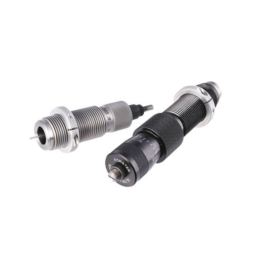 Il set di dies Forster include un Ultra Micrometer Seater e un Full Length Sizing Die, garantendo una regolazione precisa e una concentricità ottimale.