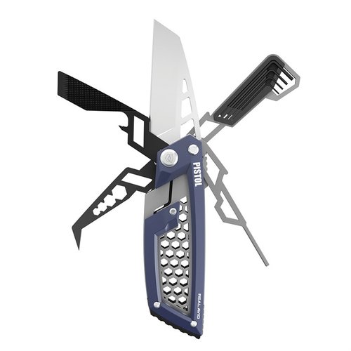 Il PISTOL GUN TOOL EDGE di REAL AVID è un multi-tool esclusivo per pistole, con lama Wharncliffe, chiavi esagonali e componenti in acciaio inossidabile per una manutenzione efficiente.