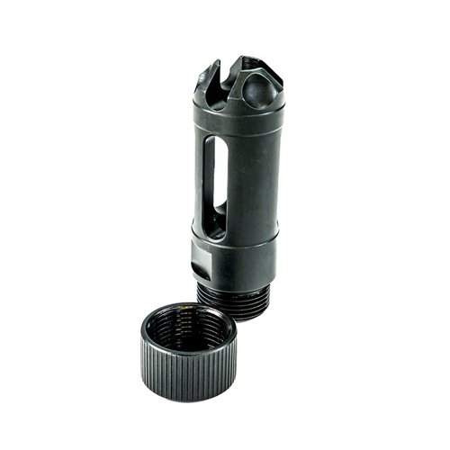 Il MuzzLok® 9mm Luger Flash Hider di Faxon Firearms permette un'installazione facile senza crush washer, ideale per rimuovere e reinstallare in campo.