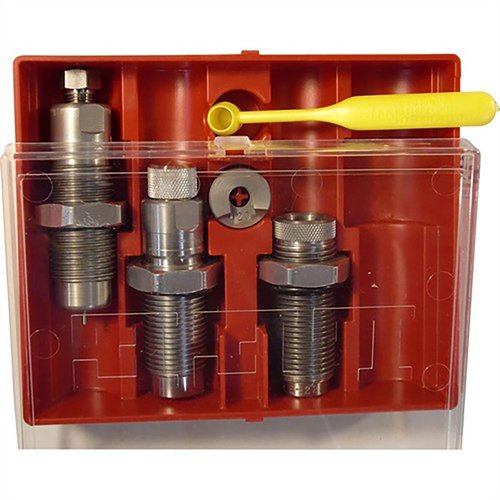 Il set di 3 die PACESETTER per .444 Marlin include un Full Length Sizing Die, Bullet Seating Die, Factory Crimp Die e accessori per una ricarica precisa.