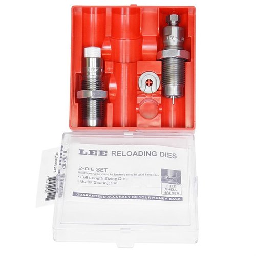 Set di die Lee 22 in acciaio, comprende Full Length Sizing Die, Bullet Seating Die e Universal Shell Holder per una ricarica precisa e semplice.