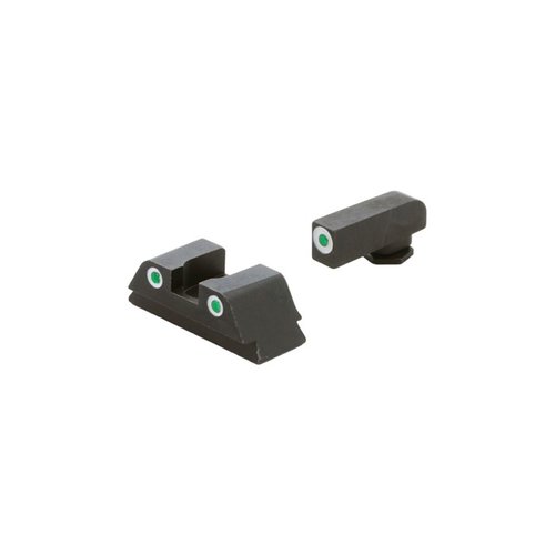 Il set di mirini tritium AMERIGLO offre visibilità in tutte le condizioni di luce, con un lampada tritium verde per il mirino anteriore e due per quello posteriore.