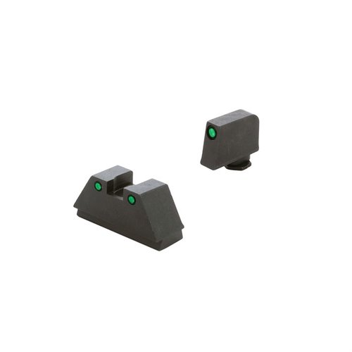 Sights di alta visibilità per Glock® con o senza Tritium, perfetti per l'uso con silenziatori o slide RMR, costruzione in acciaio e finitura nera opaca.