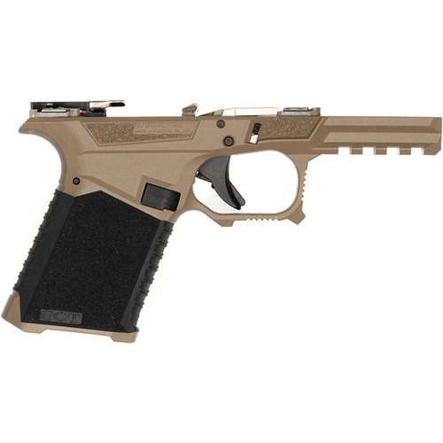 Il telaio SCT 19 Overmold offre ergonomia avanzata, grip antiscivolo, compatibilità Glock® e assemblaggio testato per prestazioni ottimali.