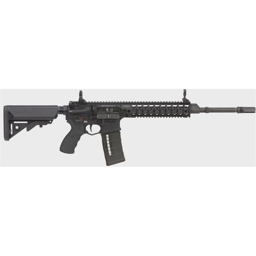 Fucile semi-automatico 5.56 NATO con caratteristiche avanzate come MARS-L lower receiver, Monolithic Rail Platform e mirini LMT per precisione e durata.