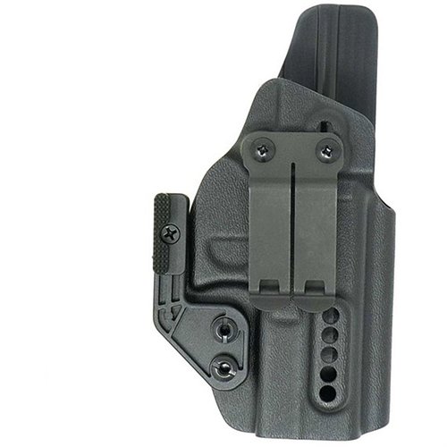 L'X PRIORITY 1 IWB HOLSTER per SIG P320 offre ritenzione regolabile, supporto per ottiche, e design aperto per canne filettate, ottimizzando il porto nascosto.