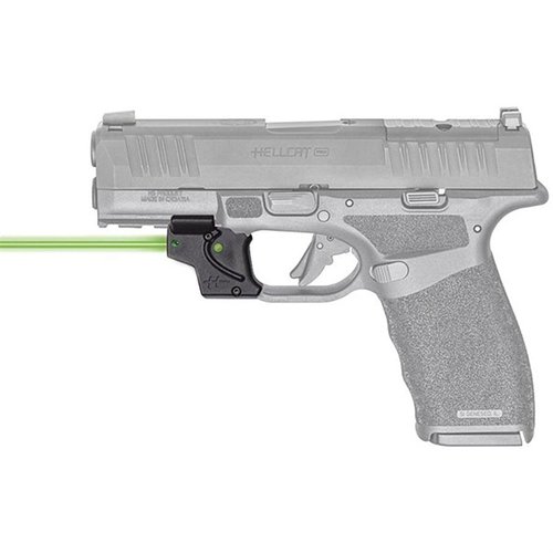 La mira laser verde E SERIES di Viridian per Springfield Hellcat Pro offre installazione facile, attivazione ambidestra, e portata fino a 100 yard di giorno.