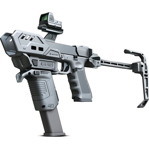 Il kit S-PRO Stabilizer offre un sistema modulare per Glock 9/40, con stabilizzatore a molla, opzioni MLOK e compatibilità con ottiche montate sulla slitta.