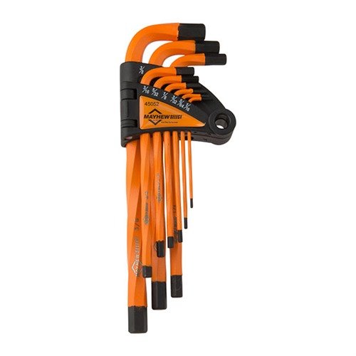 Set di chiavi esagonali MAYHEW in acciaio S2, con design twisted per maggiore coppia, manico lungo per leva extra e finitura resistente alla corrosione.
