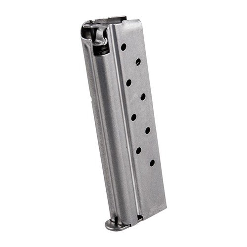 Il caricatore standard 1911 Springfield da 9 colpi in 9mm offre un'alimentazione fluida grazie al ramp frontale e alla costruzione in acciaio inossidabile per una maggiore durata.
