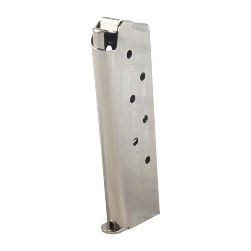 I caricatori MEC-GAR per 1911 .45 ACP sono realizzati in acciaio al carbonio, saldati TIG, con finitura nickel brillante per resistenza e affidabilità.