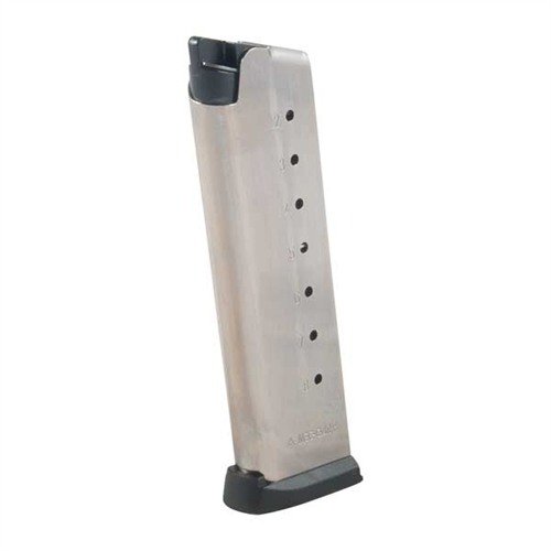 Realizzati in acciaio al carbonio certificato, questi caricatori 1911 .45 ACP offrono durata e affidabilità, disponibili anche con finitura nickel brillante.