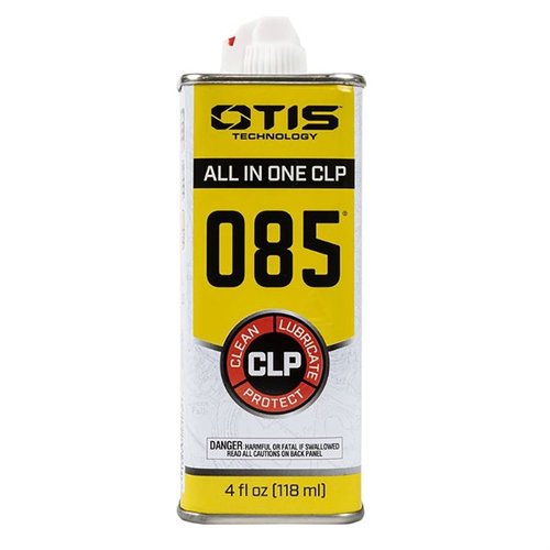O85 CLP pulisce, lubrifica e protegge le armi in un'unica formula avanzata, rimuovendo residui e prevenendo ruggine e corrosione con una pellicola sottile.