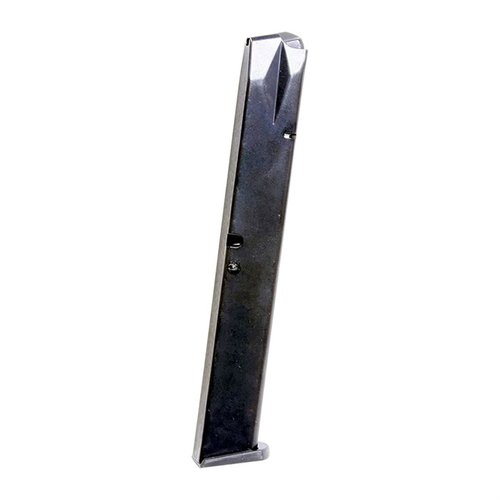 Il caricatore in acciaio Beretta 92F offre una capacità estesa di 32 colpi, realizzato in acciaio al carbonio trattato per resistere alla corrosione.