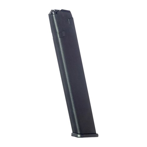 Caricatore esteso in polimero da 32 colpi per Glock 17/19/26, realizzato in Zytel, resistente e durevole, ideale per una maggiore capacità di fuoco.