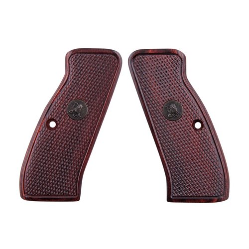 I manici in legno laminato Pachmayr Renegade per CZ 75 offrono un miglioramento estetico e funzionale, con finitura in palissandro e texture checkered per una presa migliore.