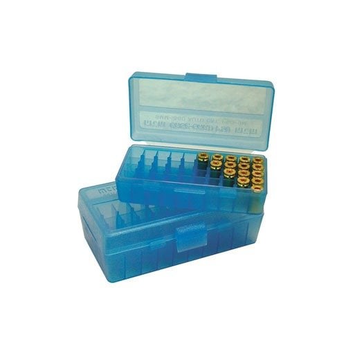 Le scatole per munizioni FLIP TOP PISTOL AMMO BOX di MTM CASE-GARD sono resistenti, impilabili e perfette per il trasporto di ricariche al poligono.