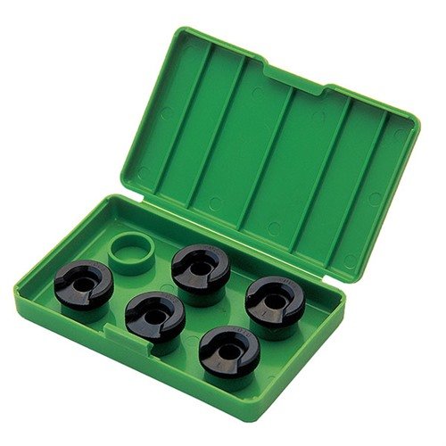 Il set di shellholder Redding offre 5 opzioni per regolare l'headspace, con spessori da +.002" a +.010", facilmente identificabili e con finitura nera.