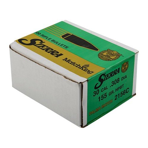 Le pallottole MATCHKING 30 CAL (.308) 155GR PALMA HPBT offrono precisione eccezionale per il tiro a lunga distanza, con un design aerodinamico e punta affusolata.