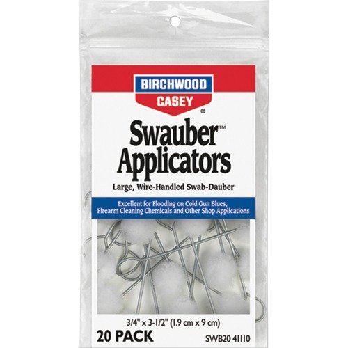 Gli Swauber Applicators di Birchwood Casey offrono precisione chirurgica per applicare prodotti come gun bluing e solventi, proteggendo le mani con manici robusti.