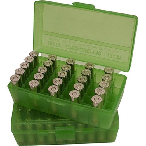 Le FLIP TOP PISTOL AMMO BOX 9MM-380 ACP di MTM CASE-GARD sono perfette per il tiratore, resistenti, impilabili e con garanzia di 25 anni sul meccanismo.