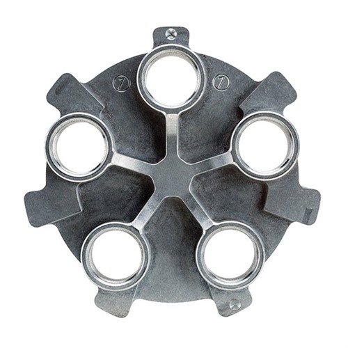 Con il PRO CHUCKER 5 DIE PLATE di RCBS, cambia calibro rapidamente e facilmente, mantenendo i dies impostati per ogni sessione di ricarica.