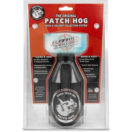 Il PATCH HOG di BORE TECH elimina il disordine e gli odori durante la pulizia delle armi, consentendo di raccogliere i patch usati senza mai toccarli.
